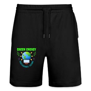 Green energy, sustainable future - Stanley/Stella Trainer Unisex Organic Jogging Shorts - black - Front - Nik (191cm) & Marisol (170cm)