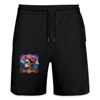 Tag der Toten - Dia de los Muortos - Stanley/Stella Unisex Bio Joggingshorts Trainer  - Schwarz - Vorne - Nik (191cm) & Marisol (170cm)