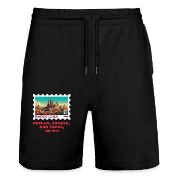 Barcelona - Stanley/Stella Trainer Unisex Organic Jogging Shorts - black - Front - Nik (191cm) & Marisol (170cm)