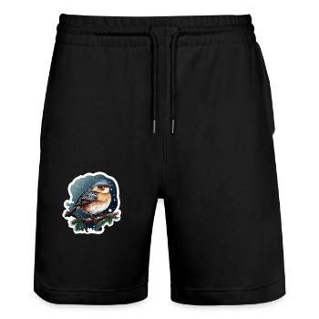 Verträumte Winternacht mit Vogel - Stanley/Stella Unisex Bio Joggingshorts Trainer  - Schwarz - Vorne - Nik (191cm) & Marisol (170cm)