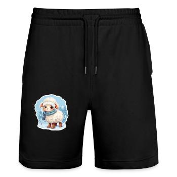 cute sheep in frosty winter - Stanley/Stella Trainer Unisex Organic Jogging Shorts - black - Front - Nik (191cm) & Marisol (170cm)