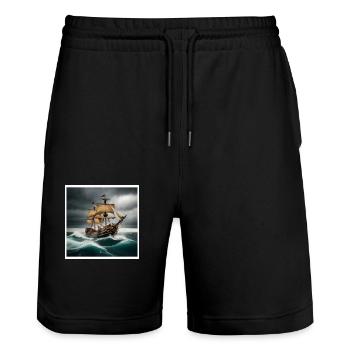 Pirate Ship in Storm - Stanley/Stella Trainer Unisex Organic Jogging Shorts - black - Front - Nik (191cm) & Marisol (170cm)