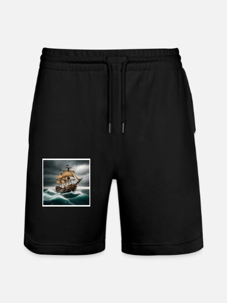 Piratenschiff in Sturm - Stanley/Stella Unisex Bio Joggingshorts Trainer - Schwarz