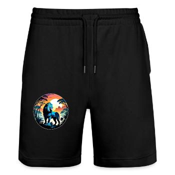 Lion, Lion Cub and Jungle - Stanley/Stella Trainer Unisex Organic Jogging Shorts - black - Front - Nik (191cm) & Marisol (170cm)