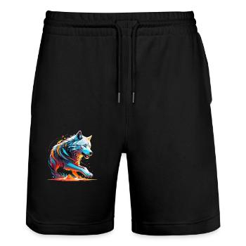 Wolf und Berg - Schützende Natur - Stanley/Stella Unisex Bio Joggingshorts Trainer  - Schwarz - Vorne - Nik (191cm) & Marisol (170cm)