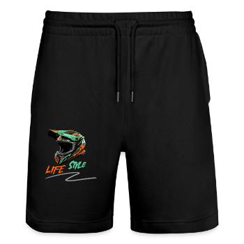 LIFE Style Motorcross Bike - Stanley/Stella Unisex Bio Joggingshorts Trainer  - Schwarz - Vorne - Nik (191cm) & Marisol (170cm)