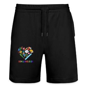Schulkind 2024 Herz - Stanley/Stella Unisex Bio Joggingshorts Trainer  - Schwarz - Vorne - Nik (191cm) & Marisol (170cm)