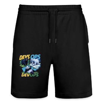 Devops - Stanley/Stella Trainer Unisex Organic Jogging Shorts - black - Front - Nik (191cm) & Marisol (170cm)