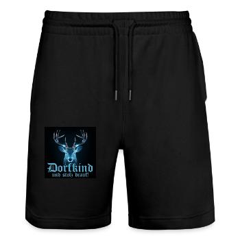 Cerf village enfant & fier de lui Mode costume traditionnel, village - Short de jogging bio TRAINER Stanley/Stella unisexe - noir - Devant - Nik (191cm) & Marisol (170cm)