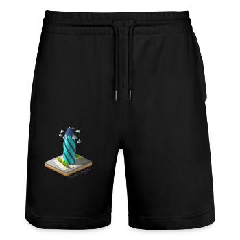 Geometrisches Low-Poly Die Gurke - Stanley/Stella Unisex Bio Joggingshorts Trainer  - Schwarz - Vorne - Nik (191cm) & Marisol (170cm)