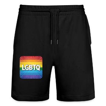 LGBTQ - Stanley/Stella Trainer Unisex Organic Jogging Shorts - black - Front - Nik (191cm) & Marisol (170cm)