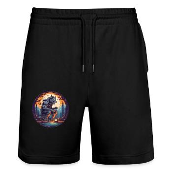 Gruselig Halloween Party Kostüm Werwolf Camping - Stanley/Stella Trainer Unisex Organic Jogging Shorts - black - Front - Nik (191cm) & Marisol (170cm)