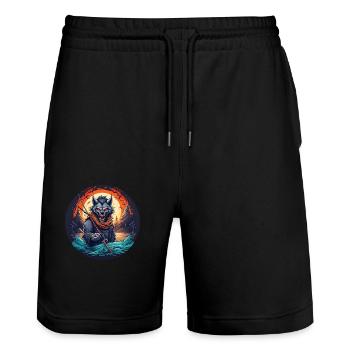 Creepy Halloween Party Costume Werewolf Fishing - Stanley/Stella Trainer Unisex Organic Jogging Shorts - black - Front - Nik (191cm) & Marisol (170cm)