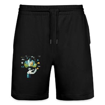 AI FOR A GREEN FUTUR - Stanley/Stella Trainer Unisex Organic Jogging Shorts - black - Front - Nik (191cm) & Marisol (170cm)