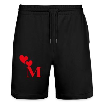 Buchstabe m rotes Herz - Stanley/Stella Unisex Bio Joggingshorts Trainer  - Schwarz - Vorne - Nik (191cm) & Marisol (170cm)