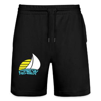 Crew Member Text Sun Team Member Sailing Crew Fun - Stanley/Stella Trainer Unisex Organic Jogging Shorts - black - Front - Nik (191cm) & Marisol (170cm)