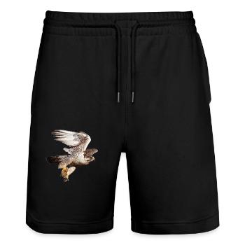 Faucon sacré en vol - Short de jogging bio TRAINER Stanley/Stella unisexe - noir - Devant - Nik (191cm) & Marisol (170cm)
