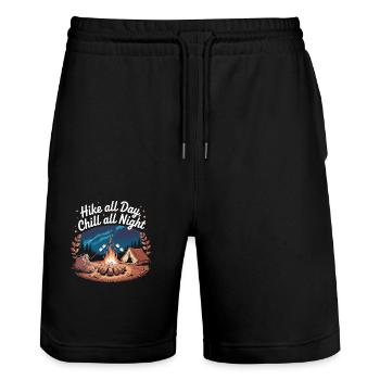 Hike All Day, Chill All Night – Camping-Abenteuer - Stanley/Stella Unisex Bio Joggingshorts Trainer  - Schwarz - Vorne - Nik (191cm) & Marisol (170cm)