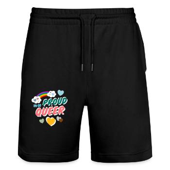 Proud to be Queer - Stanley/Stella Trainer Unisex Organic Jogging Shorts - black - Front - Nik (191cm) & Marisol (170cm)