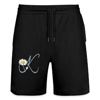 Buchstabe K Gänseblümchen Herz - Stanley/Stella Unisex Bio Joggingshorts Trainer  - Schwarz - Vorne - Nik (191cm) & Marisol (170cm)