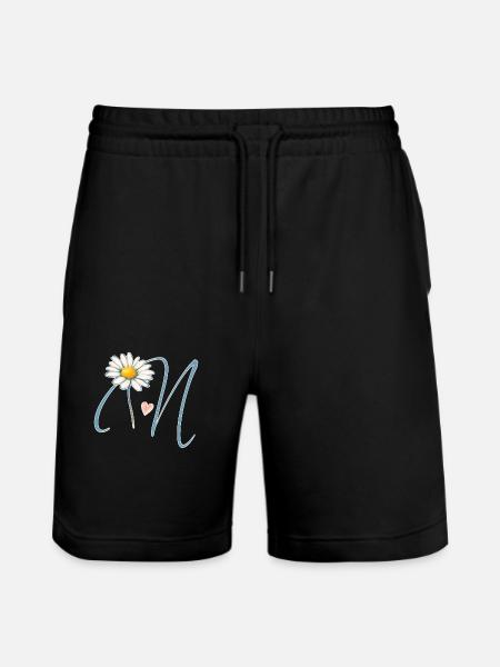 Buchstabe N Gänseblümchen Herz - Stanley/Stella Unisex Bio Joggingshorts Trainer  - Schwarz
