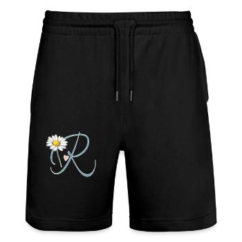 Buchstabe R Gänseblümchen Herz - Stanley/Stella Unisex Bio Joggingshorts Trainer  - Schwarz - Vorne - Nik (191cm) & Marisol (170cm)