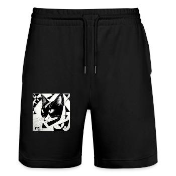 Katze: Kubistisches Schwarz-Weiß - Stanley/Stella Unisex Bio Joggingshorts Trainer  - Schwarz - Vorne - Nik (191cm) & Marisol (170cm)