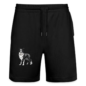 Border Collie Dog - Stanley/Stella Trainer Unisex Organic Jogging Shorts - black - Front - Nik (191cm) & Marisol (170cm)