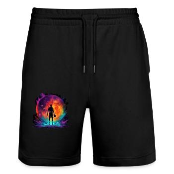 Joueur de basket-ball en design d’art pour les fans de sport - Short de jogging bio TRAINER Stanley/Stella unisexe - noir - Devant - Nik (191cm) & Marisol (170cm)