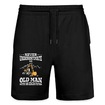 Never Underestimate An Old Man With An Excavator - Stanley/Stella Trainer Unisex Organic Jogging Shorts - black - Front - Nik (191cm) & Marisol (170cm)