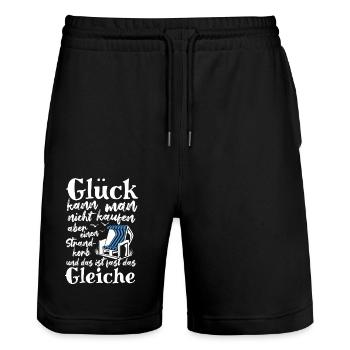 Glück kann man nicht kaufen, aber einen Strandkorb - Stanley/Stella Unisex Bio Joggingshorts Trainer  - Schwarz - Vorne - Nik (191cm) & Marisol (170cm)