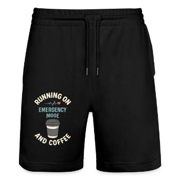 Kaffee statt Schlaf – Notfallmodus läuft - Stanley/Stella Unisex Bio Joggingshorts Trainer  - Schwarz - Vorne - Nik (191cm) & Marisol (170cm)