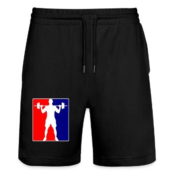 Bodybuilder Fitness Logo - Stanley/Stella Trainer Unisex Organic Jogging Shorts - black - Front - Nik (191cm) & Marisol (170cm)