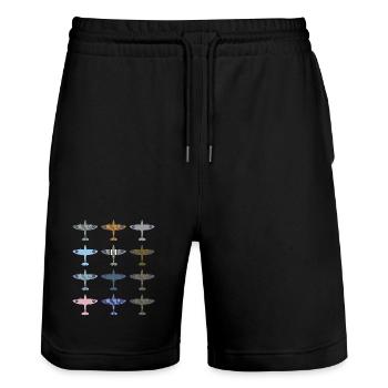 Avion de chasse de Spitfire / modèle de camouflage - Short de jogging bio TRAINER Stanley/Stella unisexe - noir - Devant - Nik (191cm) & Marisol (170cm)