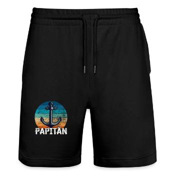 Papitän und Anker - für den besten Papa der Welt - Stanley/Stella Unisex Bio Joggingshorts Trainer  - Schwarz - Vorne - Nik (191cm) & Marisol (170cm)