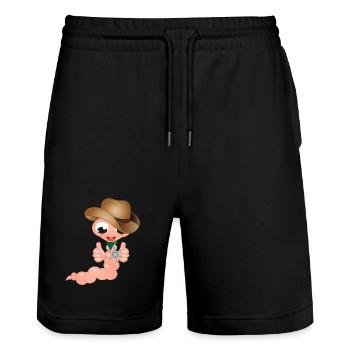 kleiner Regenwurm als Cowboy mit Sheriffstern - Stanley/Stella Unisex Bio Joggingshorts Trainer  - Schwarz - Vorne - Nik (191cm) & Marisol (170cm)