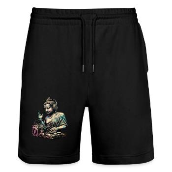 Bouddha DJ - Short de jogging bio TRAINER Stanley/Stella unisexe - noir - Devant - Nik (191cm) & Marisol (170cm)