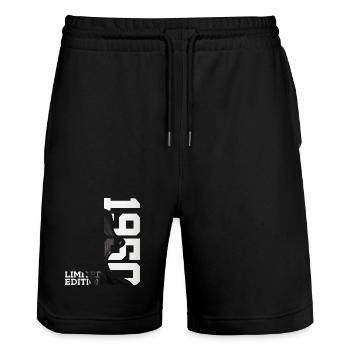 LIMITED EDITION 1950 76TH BIRTHDAY - Stanley/Stella Trainer Unisex Organic Jogging Shorts - black - Front - Nik (191cm) & Marisol (170cm)