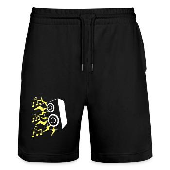 Speaker and music - Stanley/Stella Trainer Unisex Organic Jogging Shorts - black - Front - Nik (191cm) & Marisol (170cm)