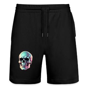 Printflow Skull - Stanley/Stella Trainer Unisex Organic Jogging Shorts - black - Front - Nik (191cm) & Marisol (170cm)