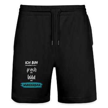 Ich bin frech wild Wunderbar - Stanley/Stella Unisex Bio Joggingshorts Trainer  - Schwarz - Vorne - Nik (191cm) & Marisol (170cm)