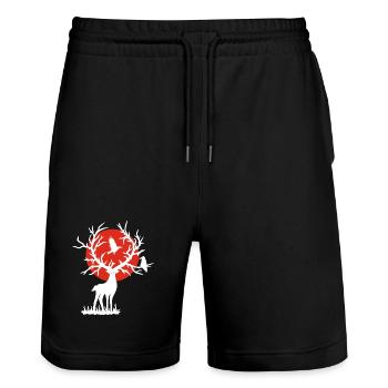 Der weiße Hirsch und die rote Sonne - Stanley/Stella Unisex Bio Joggingshorts Trainer  - Schwarz - Vorne - Nik (191cm) & Marisol (170cm)