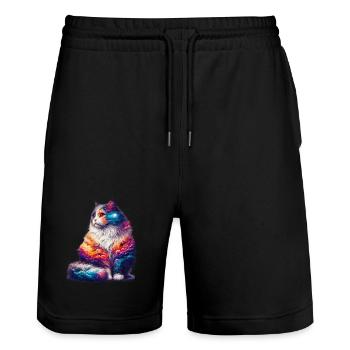 Chat - Short de jogging bio TRAINER Stanley/Stella unisexe - noir - Devant - Nik (191cm) & Marisol (170cm)