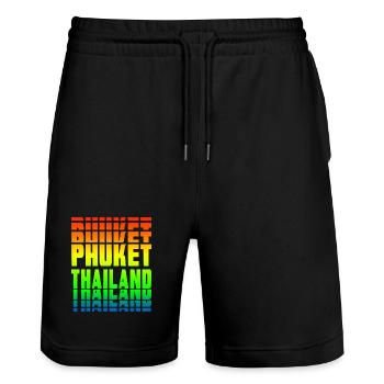 Phuket Thailand rainbow design - Stanley/Stella Trainer Unisex Organic Jogging Shorts - black - Front - Nik (191cm) & Marisol (170cm)