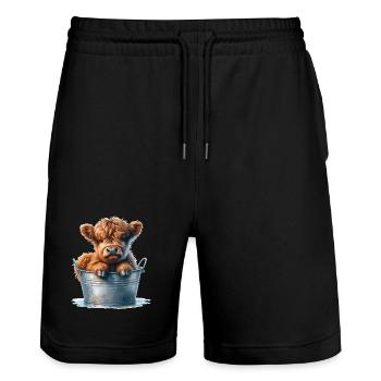 Highland Calf Cuteness - Baby Hochlandrind - Stanley/Stella Unisex Bio Joggingshorts Trainer  - Schwarz - Vorne - Nik (191cm) & Marisol (170cm)