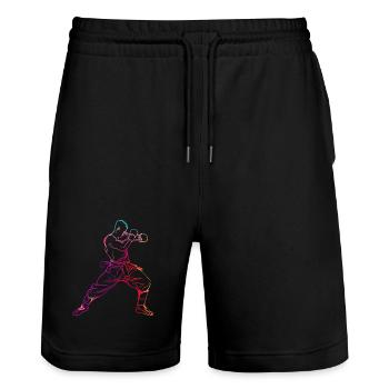 Oldschool Kickboxer - Stanley/Stella Trainer Unisex Organic Jogging Shorts - black - Front - Nik (191cm) & Marisol (170cm)