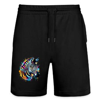 Zebra - Stanley/Stella Trainer Unisex Organic Jogging Shorts - black - Front - Nik (191cm) & Marisol (170cm)