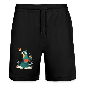 Waschbär & Schmetterling-Niedliches Waldtier-Motiv - Stanley/Stella Unisex Bio Joggingshorts Trainer  - Schwarz - Vorne - Nik (191cm) & Marisol (170cm)