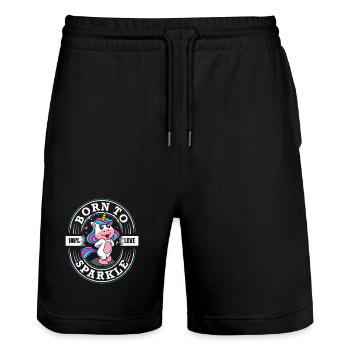 Born to Sparkle - Sweet Unicorn - Glitter - Stanley/Stella Trainer Unisex Organic Jogging Shorts - black - Front - Nik (191cm) & Marisol (170cm)