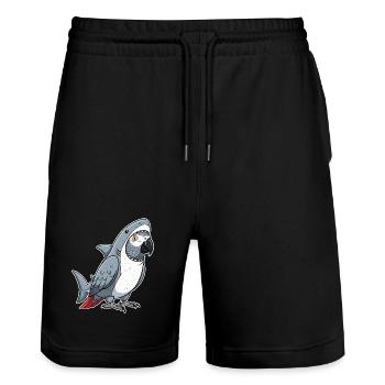 Dessin animé Gris Perroquet Requin Déguisement - Short de jogging bio TRAINER Stanley/Stella unisexe - noir - Devant - Nik (191cm) & Marisol (170cm)